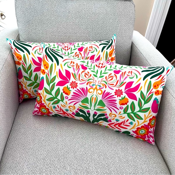 Other - Decorative Pink Green Orange Floral Rectangle Indoor Outdoor Pillows 18”x10”